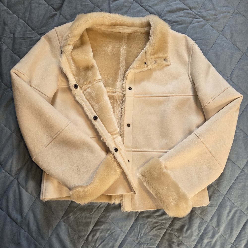 Cream Suede Faux Fur Lined Jacket